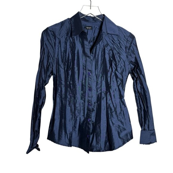 Beluva San Francisco Parker pleated crinkled button down blouse top size Small - Picture 2 of 8